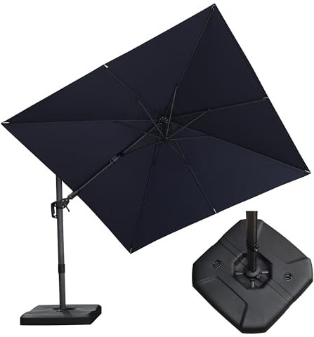 PURPLE LEAF Parasol Déporté Pivotant 3 x 3 m Carré avec Pieds de Parasol, Parasol de Jardin Extérieur Pivotant à 60° à Gauche et à Droite et Rotation à 360°, Toile Protection UV, Gris
