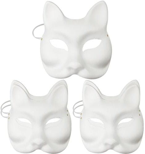 KITRDOOR 5 Stück DIY weiße Papiermaske Katze Gesicht Zellstoff blanko handbemalt Maske Persönlichkeit Design Maske für Tanz Party Festival Performance Cosplay Halloween Masken (5 Stück Fuchs-Masken)