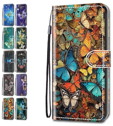 Flip Case for iPhone 7 Plus 8 Plus 6S Plus 6 Plus Patterned Design with Card Holder Leather Wallet Phone Cover for Girls Boys Women Men - Colorful Butterflies
