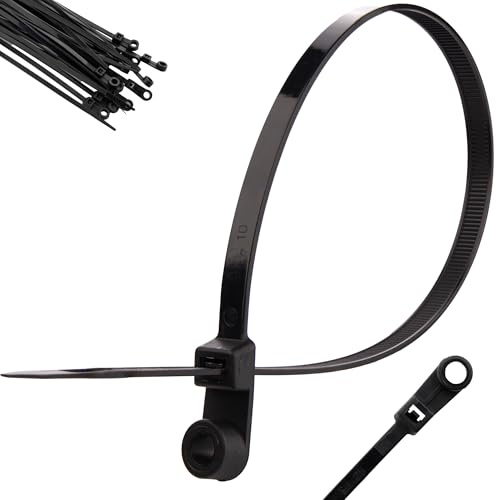 Boltza Mountable Head Screw Mount Cable Ties, Screw Mount Design, UV-Resistant Nylon, Pack of 100 (3.6mmx145mm)