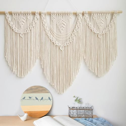Ordeluxe Macramè 110cm x 82cm Arazzo da Parete Boho, Grande, Fatto a Mano, Decorazione Murale per Camera da Letto, Decorazione da Balcone, Regalo per Donne