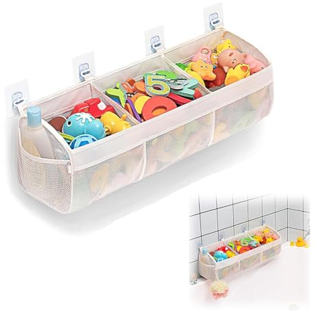 Badewannenspielzeug aufbewahrung, Badespielzeug Aufbewahrung,Badewannenspielzeug Mesh Tasche, Aufbewahrung und Sortierung von Spielzeug,ideal für bäder.（weiß）