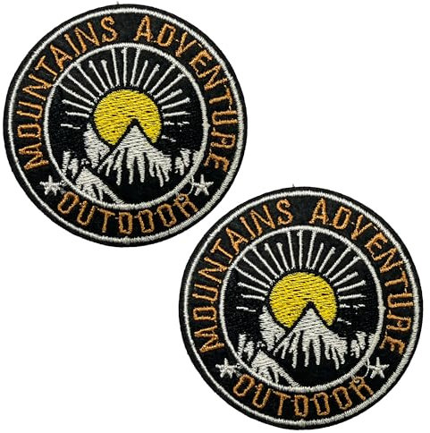 2 X Outdoor Adventures Camping Travel Patch – Iron-On Embroidered Badge for Jackets, Backpacks & Gear (6cm)