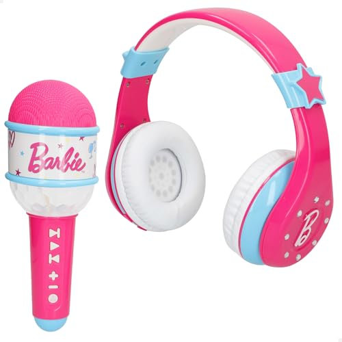 ColorBaby Barbie Set Cuffie Bluetooth senza fili per archetto e microfono, luci colorate, gioco karaoke, con cavo USB, regali per ragazze di 4 anni, giocattoli per ragazze (47868)