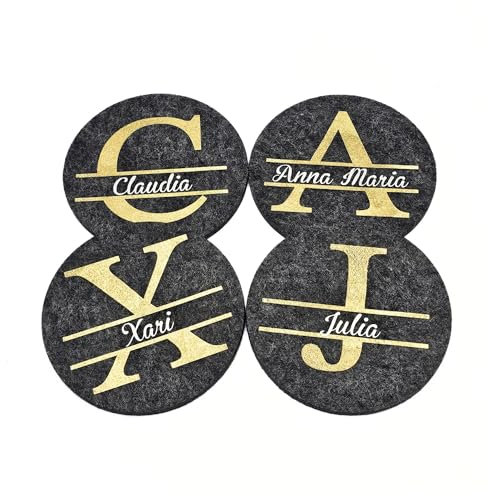 Personalisierte Filzuntersetzer mit Monogramm und Wunschnamen Untersetzer Filz (schwarz)
