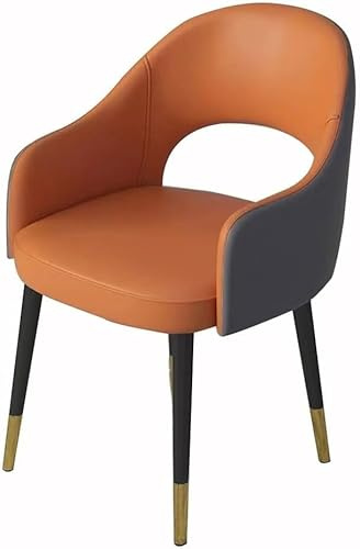OZSSLJJ Küche Leder Küche Esszimmerstühle Moderne Schlafzimmer Ehe Zimmer Balkon Sofa Stuhl Frisierkommode Make-Up Stuhl(Orange+Dark Grey)