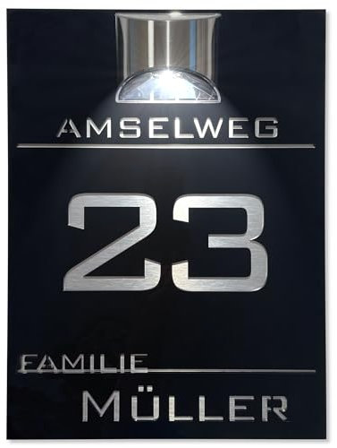 Hausnummer Beleuchtet Solar Schwarz Schild groß led personalisiert Tafel Hausnummernschild Solar Hausnummer für außen wasserdicht (Schwarz Variante A Montageband)