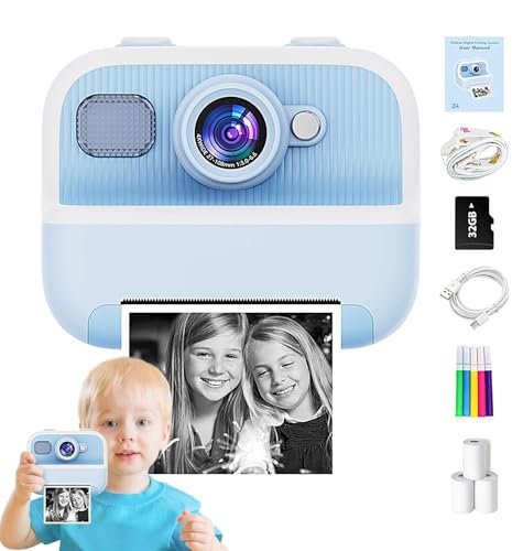 Kids Camera Instant Print, 1080P HD Digital Camera with 32GB Card & 3 Rolls Photo Paper, Instant Camera Toys, Cute Children Camera for Boys Girls Kids
