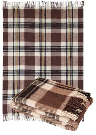 Ярослав Eleganter Plaid aus 100% neuseeländischer Wolle - Braun/Beige Kariert(140x200)