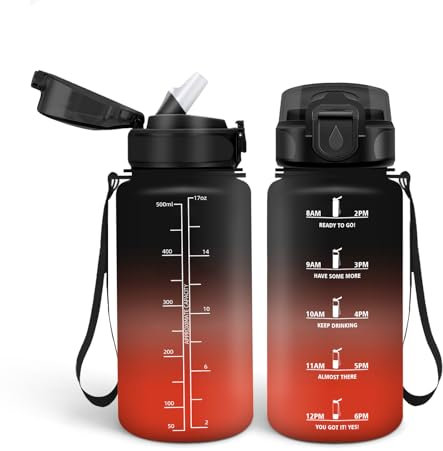 HoneyHolly Botella Agua, 500 ml con Pajita, Botella de Agua, Prueba de Fugas, Botella Agua Niños Colegio, Libre de BPA, Cantimplora para Niños, Deporte, Running, Gimnasio, Bicicleta