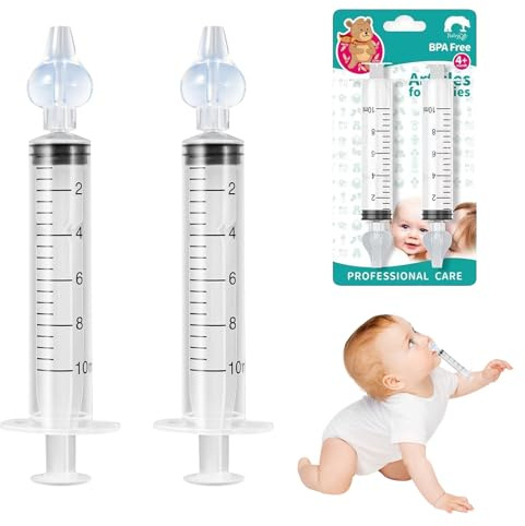 Anluomafuy 2 Stück Baby Nasendusche, 10 ml Professionelle Nasenspülung, Wiederverwendbar Nasenspüler, Sicher und Komfortabel, Silikon-Nasensaugspitze, Tragbar