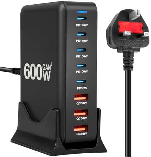 AXFEE Multi USB Charger, 600W USB C Fast Charger 8Port USB C Plug, Portable USB and Type C Charging Station, Wall Charger Power Strip Adapter Compatible with iPhone/iPad/Airpods/Samsung/Huawei