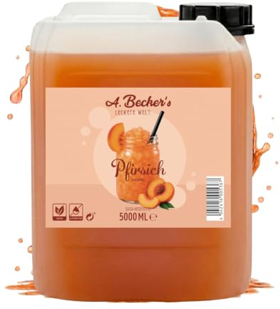 A. Becker´s Slush Sirup für Slushy Eis | Ohne Azofarbstoffe | 5L Pfirsich | Vegan | 1L Konzentrat ergibt 6L Eis | Getränkesirup für Zubereitung in der Slushie Maschine oder im Mixer