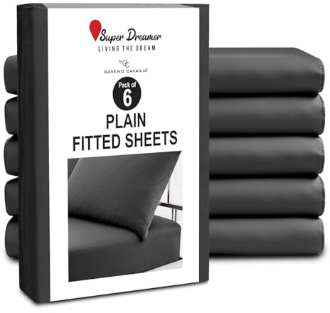 GC GAVENO CAVAILIA Fitted Sheet Single 6 Pack - Plain Dyed Microfiber Bedding Sheets - Fade, Wrinkle & Shrink Resistant Bottom Sheets - 25cm Deep Breathable Bed Sheet with Elasticated Corners - Black
