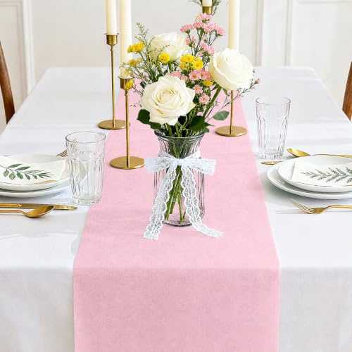 Siumir Vlies Tischläufer 30cmx25m Rosa Tischband Hochzeit Taufe | Einfach zuschneidbar, Geruchsneutral, 25m Rolle für mehrere Tische, Ideal für Hochzeit, Taufe, Kommunion, Geburtstag