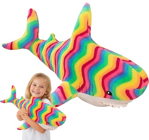 Xiyocadt Hai Kuscheltier, Hai Plüschtier, Shark Plush, Hai Kissen, Kuschelige Spielgefährten für Kinder, Geburtstage und Besondere Anlässe (30CM,Streifen)