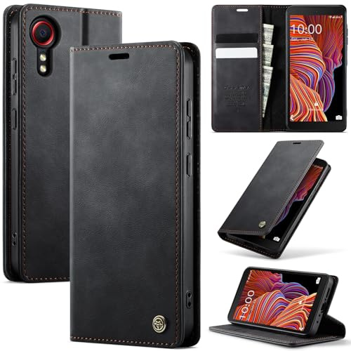 Cracedily Handyhülle für Samsung Galaxy Xcover 5 Hülle Premium PU Leder Klappbar Stoßfeste Tasche Flip Case [RFID Blocker] Magnet Kartenfach Standfunktion Klapphülle Schutzhülle für Xcover 5, Schwarz