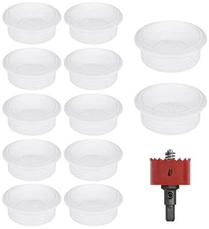 Kabeldurchführung Schreibtisch, 12 Stück 60mm, Lochsäge, Schwarz | Tisch Kabeldurchführung, Schreibtisch Kabeldurchführung Kabeldurchlass für Tisch Büro Arbeitsplatten