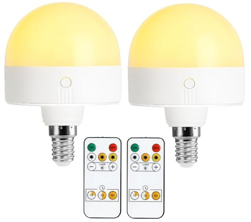 E14 Rechargeable Light Bulb with Remote Control,E14 Battery Operated Light Bulbs,Dimmable Wireless Battery Powered LED Bulb for Non Hardwired Wall Sconce Pendant Light Fixture Candle lamp(2 Pack)