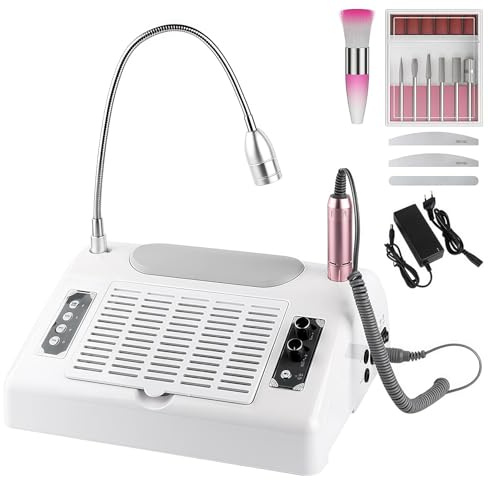 Ponceuse à ongles électrique professionnelle 5 en 1 avec lampe à ongles, aspiration et filtre 80 W, 30 000 tr/min, avec lampe LED, pour pédicure et manucure