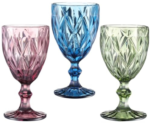 SUPVOX Lot de 3 Verres à Vin sur Pied Rétro Épais en Verre Coloré pour Cocktail, Whisky et Fête – Gobelets Polyvalents pour Bar, Restaurant et Usage Domestique