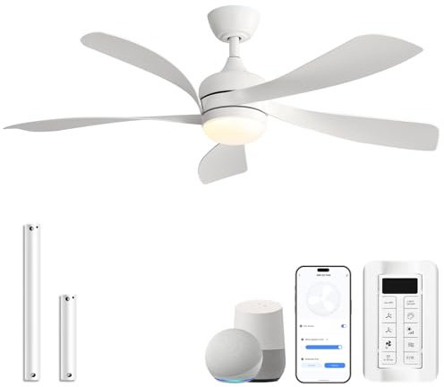 Sofucor Smart Ventilatore da Soffitto con Luce, Alexa/App, Telecomando | 132 cm, WiFi, Silenzioso, Timer, 6 Velocità, 3 Temperatura di Colore, Motore DC per Camera