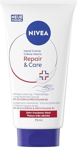 NIVEA 3in1 Repair Hand Creme, reichhaltige Hautcreme mit Dexpanthenol für intensive Pflege, Handpflege bei sehr trockenen und rissigen Händen (75 ml)