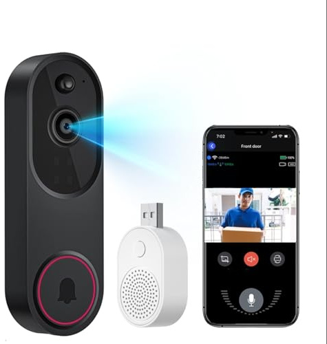 Cavinoo Video Doorbell Camera with Chime - 2-Way Audio Night Vision (Black)