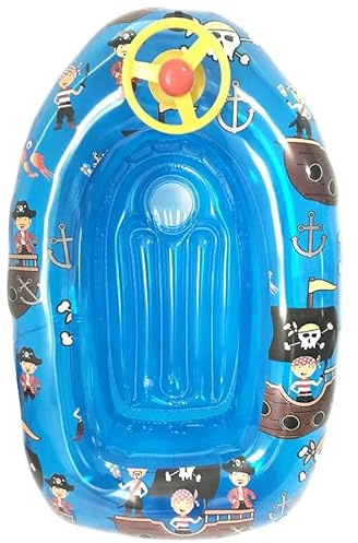 AREMAR Barca Hinchable Infantil con Volante para Piscina y Playa | Flotador de Agua para Niños con Parches de Reparación | 90cm Largo (Pirata Azul)