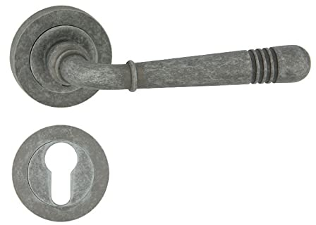 domino Türgriff Drückergarnitur PZ - Profilzylinder Set Rund-Rosette Türklinke für Zimmertür, Bürotür, Kellertür & Innentür Türbeschläge aus Znal nickel Türdrückergarnitur LOFT-R