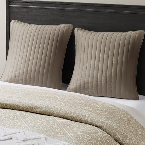 INK+IVY Single 100% Cotton Euro Sham - European Square Decorative Pillow Cover, Hidden Zipper Closure (Pillow Insert NOT Included), Camila, Quilted Taupe 26x26