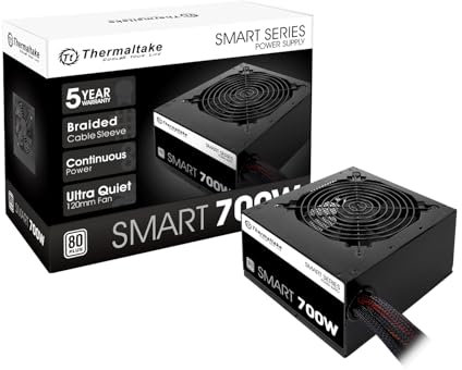 Thermaltake Smart 700W 80+ White Certified PSU, Continuous Power with 120mm Ultra Quiet Fan, ATX 12V V2.3/EPS 12V Active PFC Power Supply PS-SPD-0700NPCWUS-W