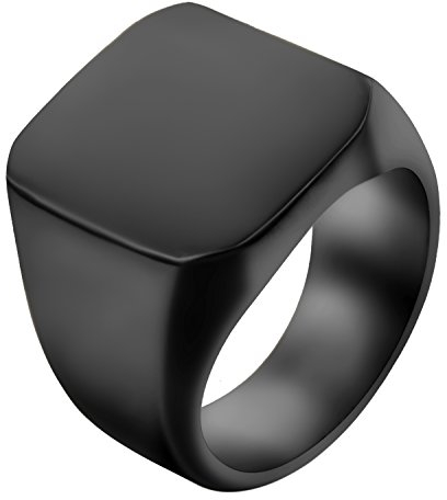 JewelryWe Schmuck Biker Edelstahl Herren-Ring, Glänzend Poliert Siegelring Quadrat Band Ring, Schwarz Größe 59 - mit Geschenk Tüte