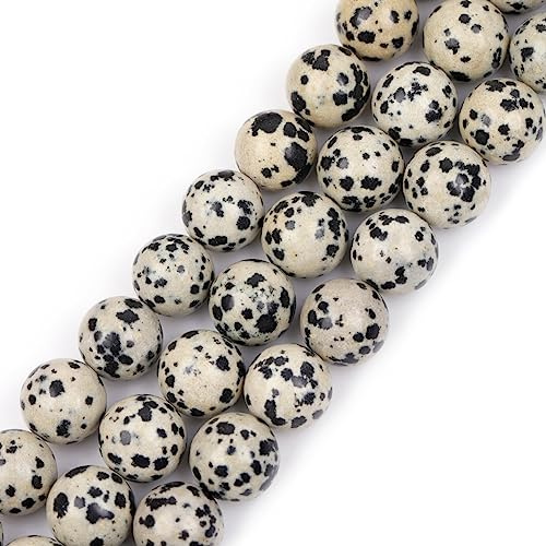 GEM-Inside Natural 12mm Dalmatian Jasper Round Gemstone Semi Precious Loose Beads for Jewellery Making 15''