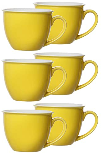 Ritzenhoff & Breker Doppio Jumbotasse, Jumbo Obere, Milchkaffee Obertasse, Ober Tasse, Geschirr, Porzellan, Sonnengelb, 350 ml, 565027, 6 Stück