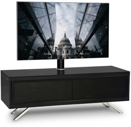 MDA Designs TUCANA 1200 HYBRID BLACK TV Cabinet BeamThru Remote-Friendly Doors up to 60 Flat Screen TVs with Mounting Arm