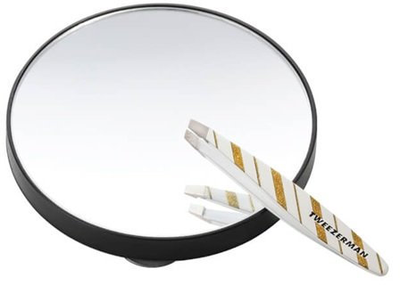 Tweezerman Professional - Merry & Bright - Mini Slant Tweezer & 10x Magnifying Mirror Duo