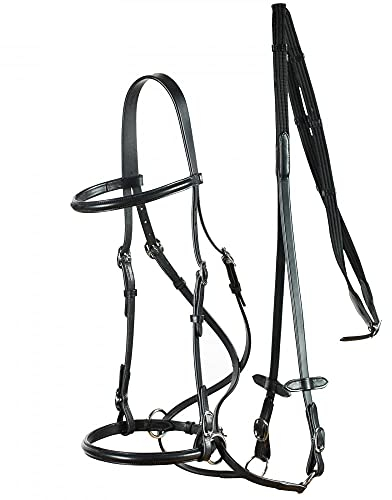 HORZE Trensenzaum aus echtem Leder, gebisslose Zügel im Lieferumfang enthalten, Schwarz