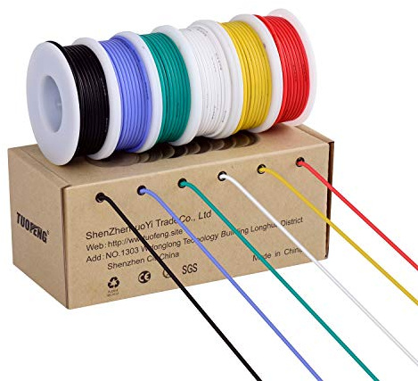 TUOFENG Filo elettrico, filo per uncinetto, filo flessibile in silicone, 6 colori diversi, bobine da 0,9 m, filo da 600 V, resistenza alle alte temperature, rosso, giallo, blu, verde, nero, bianco