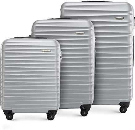 WITTCHEN Reisekoffer 3er Koffer-Set Rollkoffer Trolley Handgepäck Reisekofferset Gepäckset Hartschale aus ABS mit 4 Spinner-Rollen Zahlenschloss Teleskopgriff Groove Line grau