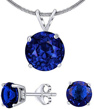 SILVEGO Juego de joyas para mujer de plata de ley 925 con cristales azules oscuros de 6 mm, colgante de 10 mm