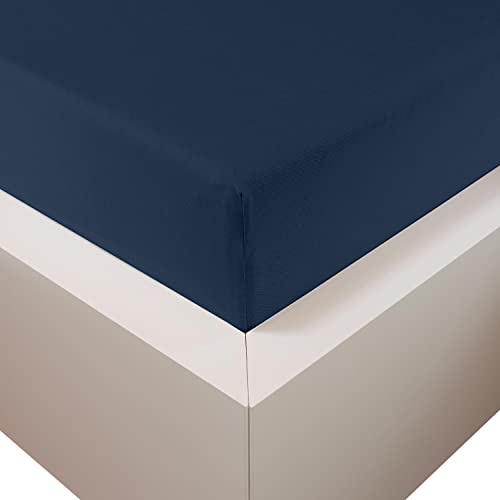 Traumschloss Spannbetttuch »Premium Plus« Mako Baumwolle mit Lyocell & Elasthan | Edel-Jersey | wärmt im Winter & kühlt im Sommer | Marine | 90-120x200-220cm