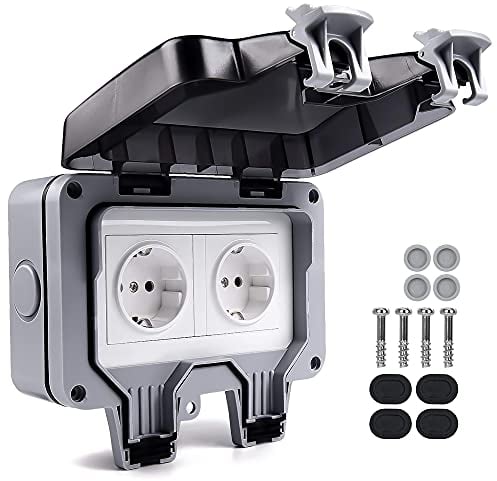 MEEQIAO Presa elettrica impermeabile esterna Ip66, resistente alle intemperie, anti polvere, da parete, per cucina, bagno, garage, piscina e giardino