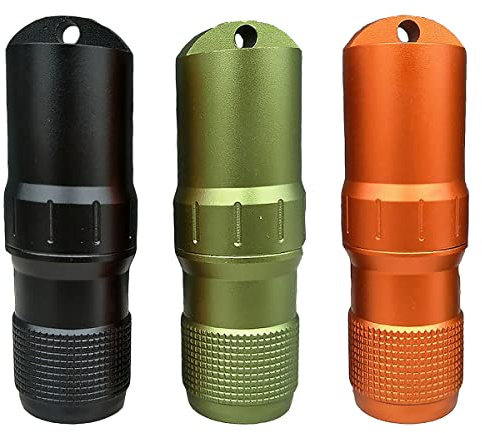 Lot de 3 étuis étanches à l'air pour accessoires EDC de qualité militaire, étui étanche pour allumettes, support de batterie, boîte de rangement en métal de survie en plein air – Noir + vert + orange