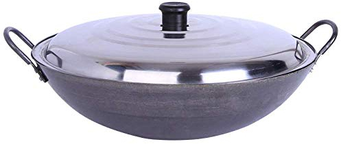 WRMIGN Gusseisen-Pfanne für Wok, handgefertigt, antihaftbeschichtet, Eisenpfanne B 60 cm