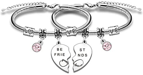 SMARGO 2 Pcs Charm Best Friend Forever Bracelets Gifts For Girls Women Birthday Christmas Graduation Bff Friendship Jewellery