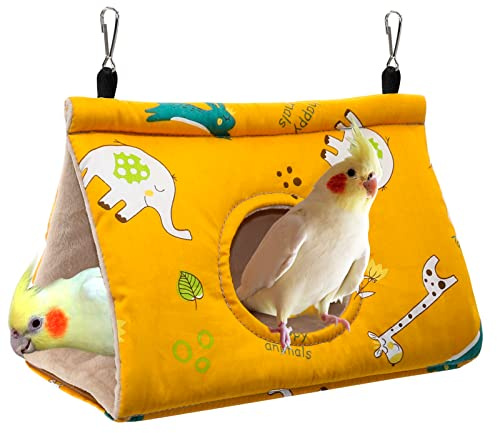 RANYPET Papageien Nest, warme Plüschhöhle für Vogelkäfige, Gelb, Größe M | 25 x 14 x 15 cm, mit runde Einstiegsöffnung, weicher Plüsch, Schlafplatz & Versteck, vom Käfig abnehmbar, maschinenwaschbar