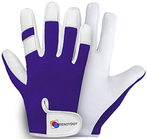 TRENDYDOT Gardening Gloves for Women/Men - Thorn Proof, Breathable Safety Work Gloves - Leather Mechanic Garden Tools (Medium, Purple)