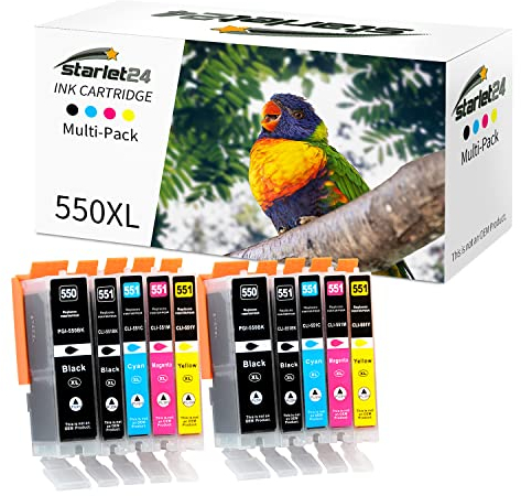 Starlet24 Kompatibel Druckerpatronen für Canon PGI-550 CLI-551, Tintenpatrone für Pixma IP7250 IP8750 IX6850 MG5450 MG5550 MG5650 MG5655 MG6350(2 PGBK 2 Schwarz 2 Cyan 2 Magenta 2 Gelb)
