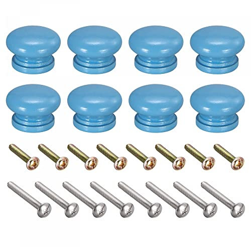 sourcing map Round Wood Knobs, 8pcs 33x23mm Pull Handles for Drawer with Screws Blue